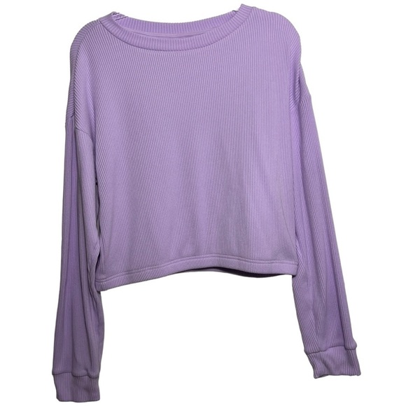No Boundaries Tops - No Boundaries Cropped Crew Long Sleeve Ribbed Lavender Womens Size XL